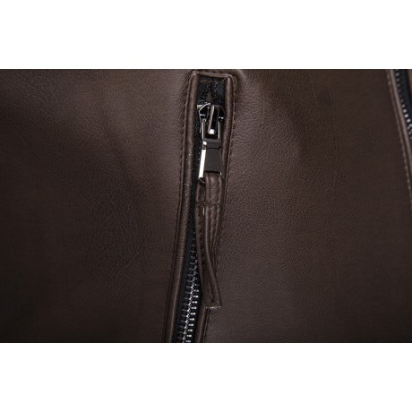 Men's Brown PU Leather Jacket Cafe Racer Retro Motorcycle Jacket