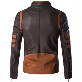 Men's Brown PU Leather Jacket Cafe Racer Retro Motorcycle Jacket 