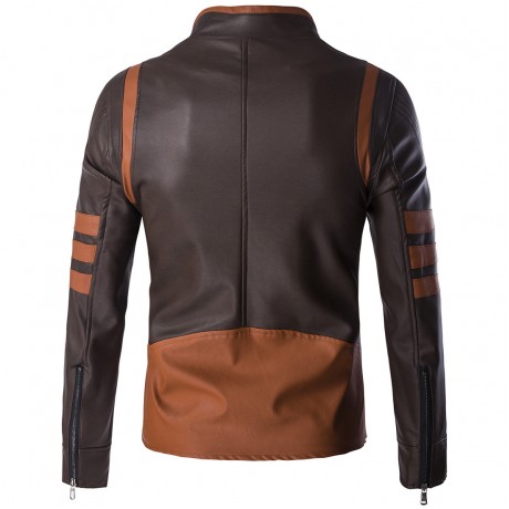 Men's Brown PU Leather Jacket Cafe Racer Retro Motorcycle Jacket