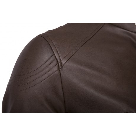 Men's Brown PU Leather Jacket Cafe Racer Retro Motorcycle Jacket