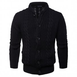   Men's Solid Color Sweater Slim Fit Long Sleeve Single Button Knit Cardigan Sweater 