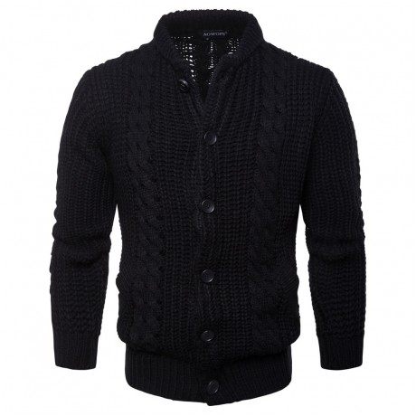   Men's Solid Color Sweater Slim Fit Long Sleeve Single Button Knit Cardigan Sweater