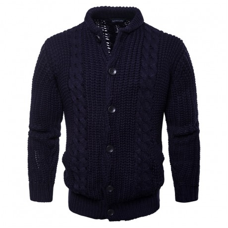   Men's Solid Color Sweater Slim Fit Long Sleeve Single Button Knit Cardigan Sweater