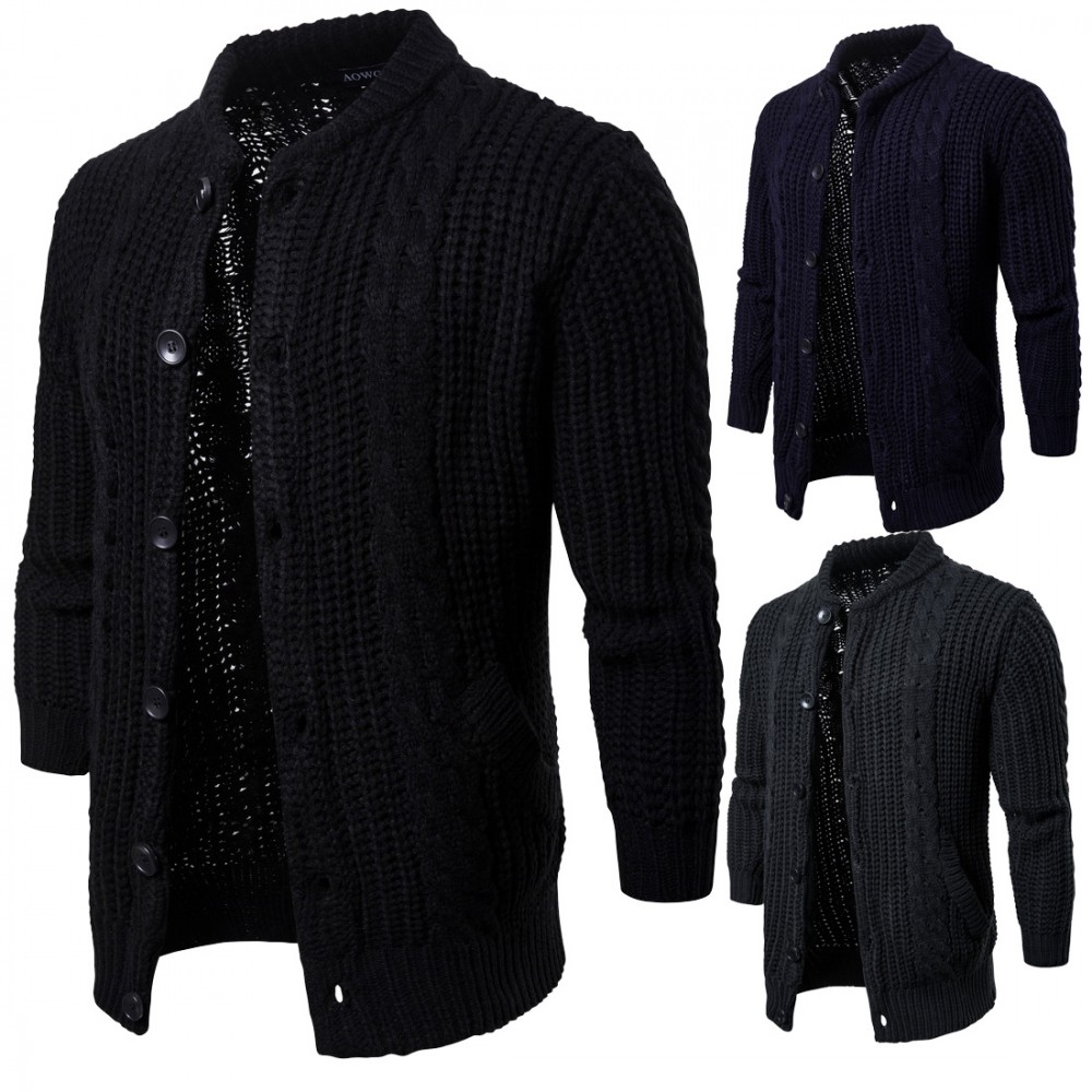   Men's Solid Color Sweater Slim Fit Long Sleeve Single Button Knit Cardigan Sweater