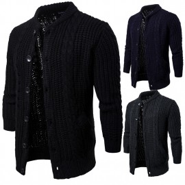   Men's Solid Color Sweater Slim Fit Long Sleeve Single Button Knit Cardigan Sweater