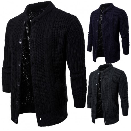   Men's Solid Color Sweater Slim Fit Long Sleeve Single Button Knit Cardigan Sweater