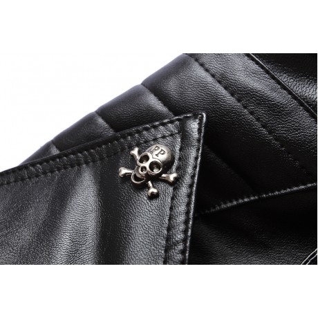 PU Leather Motorcycle Collar Jackets Slim Harley Leather Jacket for Men