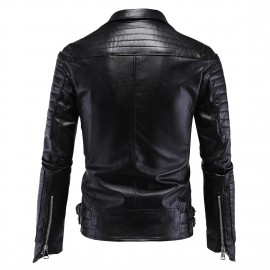 PU Leather Motorcycle Collar Jackets Slim Harley Leather Jacket for Men 