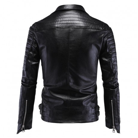 PU Leather Motorcycle Collar Jackets Slim Harley Leather Jacket for Men