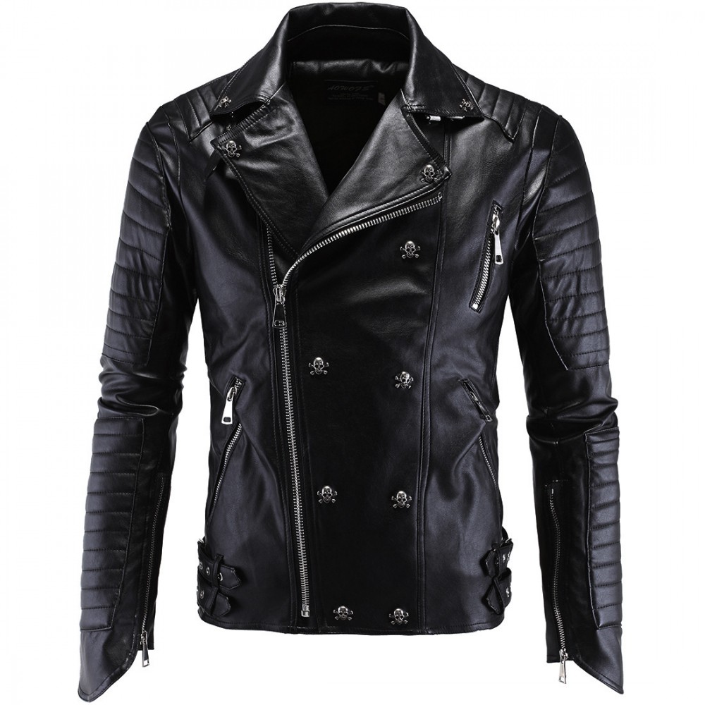 PU Leather Motorcycle Collar Jackets Slim Harley Leather Jacket for Men