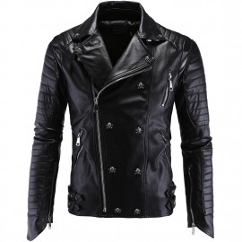 PU Leather Motorcycle Collar Jackets Slim Harley Leather Jacket for Men 