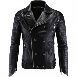 PU Leather Motorcycle Collar Jackets Slim Harley Leather Jacket for Men 