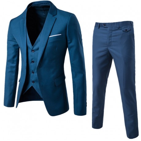  Men's 3 Pieces Suit Elegant Solid One Button Slim Fit Single Breasted Party Blazer Vest Pants Set