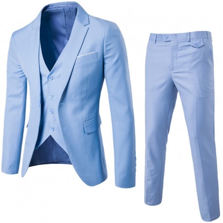  Men's 3 Pieces Suit Elegant Solid One Button Slim Fit Single Breasted Party Blazer Vest Pants Set