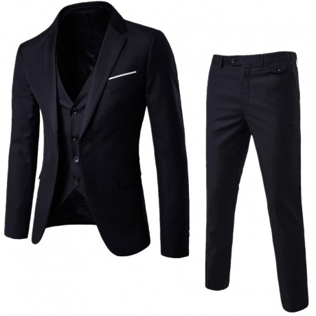  Men's 3 Pieces Suit Elegant Solid One Button Slim Fit Single Breasted Party Blazer Vest Pants Set