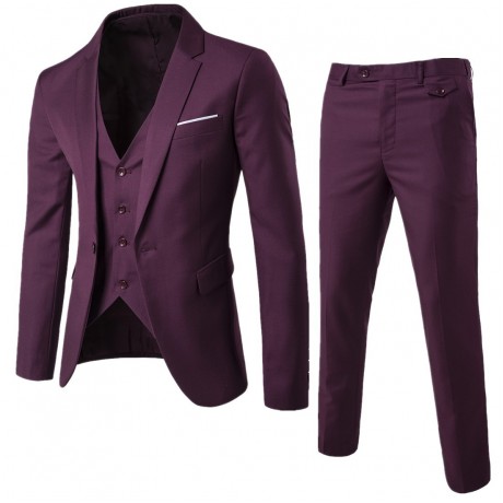  Men's 3 Pieces Suit Elegant Solid One Button Slim Fit Single Breasted Party Blazer Vest Pants Set