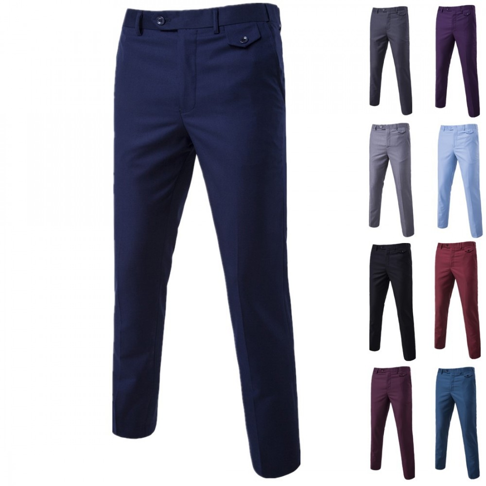 Men's Slim Fit Pants Casual Dress Pants Classic Fit Flat Front Trousers