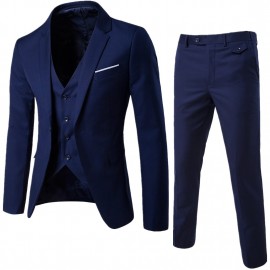 Mens 3 Piece Slim Fit Solid Color Suit Single Breasted Vintage Suits 