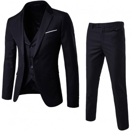 Mens 3 Piece Slim Fit Solid Color Suit Single Breasted Vintage Suits