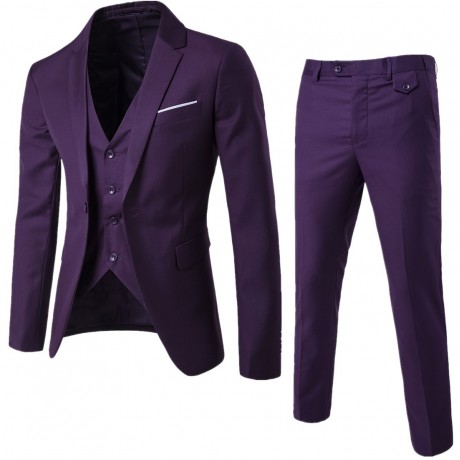 Mens 3 Piece Slim Fit Solid Color Suit Single Breasted Vintage Suits