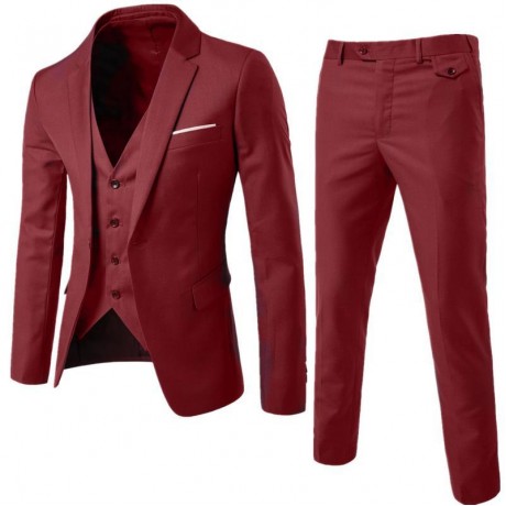 Mens 3 Piece Slim Fit Solid Color Suit Single Breasted Vintage Suits