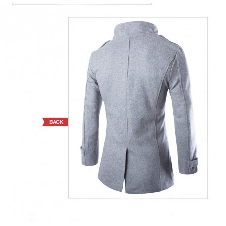 Men's Business Woolen Coat Stand Collar Double Breasted Jacket Coat