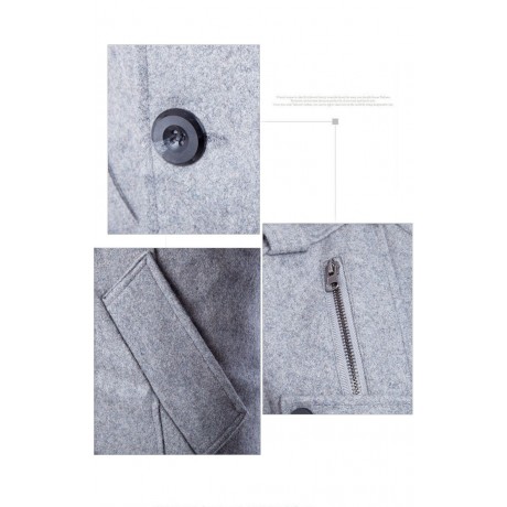 Men's Business Woolen Coat Stand Collar Double Breasted Jacket Coat