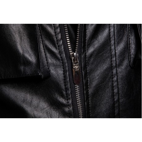 Mens PU Leather Windproof Hooded Leather Motorcycle Long Coat Leather Jacket