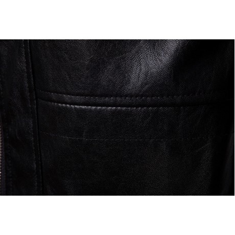 Mens PU Leather Windproof Hooded Leather Motorcycle Long Coat Leather Jacket