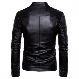 Men's Stand Collar Motor Fashion Washed PU Leather Fur Jackets 