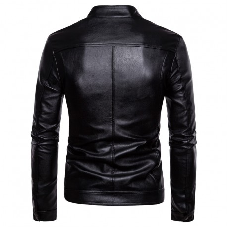 Men's Stand Collar Motor Fashion Washed PU Leather Fur Jackets