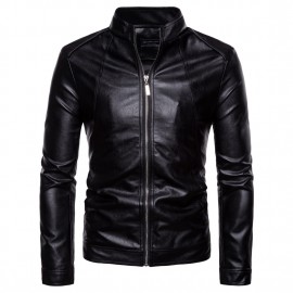 Men's Stand Collar Motor Fashion Washed PU Leather Fur Jackets