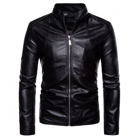 Men's Stand Collar Motor Fashion Washed PU Leather Fur Jackets