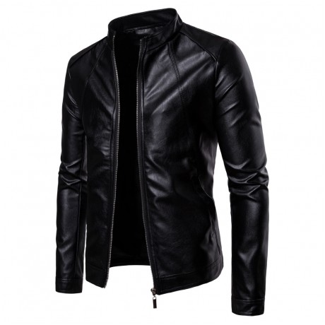 Men's Stand Collar Motor Fashion Washed PU Leather Fur Jackets