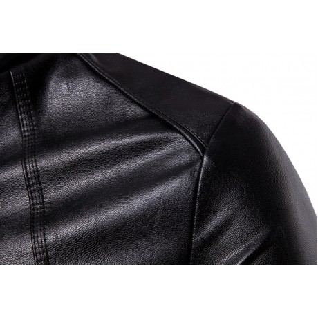 Men's Stand Collar Motor Fashion Washed PU Leather Fur Jackets