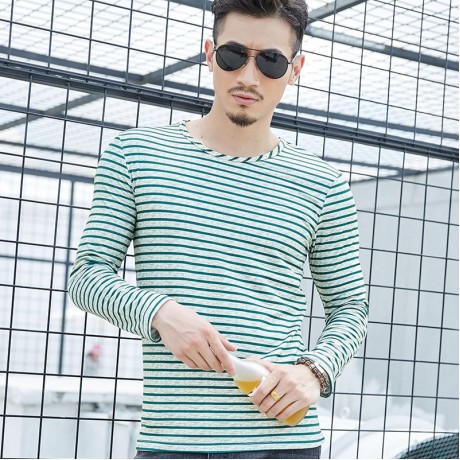 Men's Fashion V-Neck Shirt Printed Regular-Fit Long Sleeve T-Shirt
