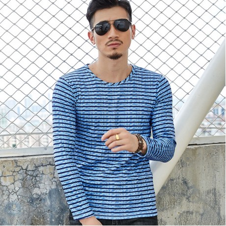 Men's Fashion V-Neck Shirt Printed Regular-Fit Long Sleeve T-Shirt