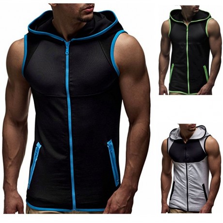  Mens Hooded Coat Slim Fit Sleeveless Hoodie Hoody Pullover Shirt Tee Top Vest