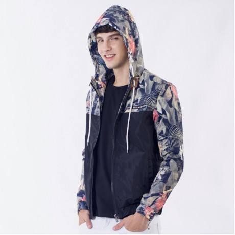 Floral Printed Jacket Flowers Bomber Jacket Coat Long Sleeve Hooded Jackets for Men