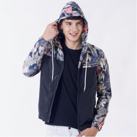 Floral Printed Jacket Flowers Bomber Jacket Coat Long Sleeve Hooded Jackets for Men