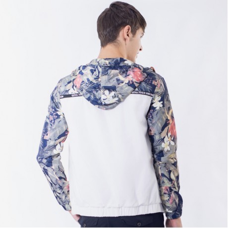 Floral Printed Jacket Flowers Bomber Jacket Coat Long Sleeve Hooded Jackets for Men