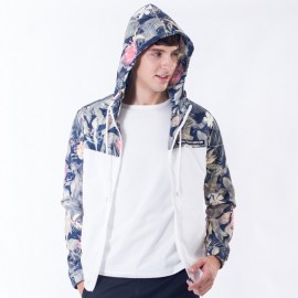 Floral Printed Jacket Flowers Bomber Jacket Coat Long Sleeve Hooded Jackets for Men 