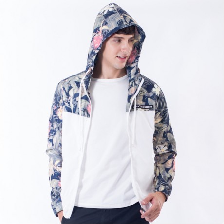 Floral Printed Jacket Flowers Bomber Jacket Coat Long Sleeve Hooded Jackets for Men