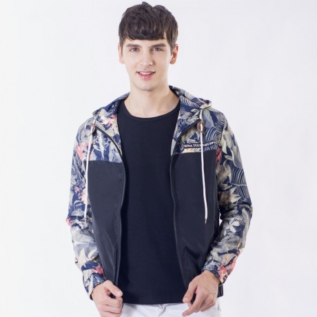 Floral Printed Jacket Flowers Bomber Jacket Coat Long Sleeve Hooded Jackets for Men
