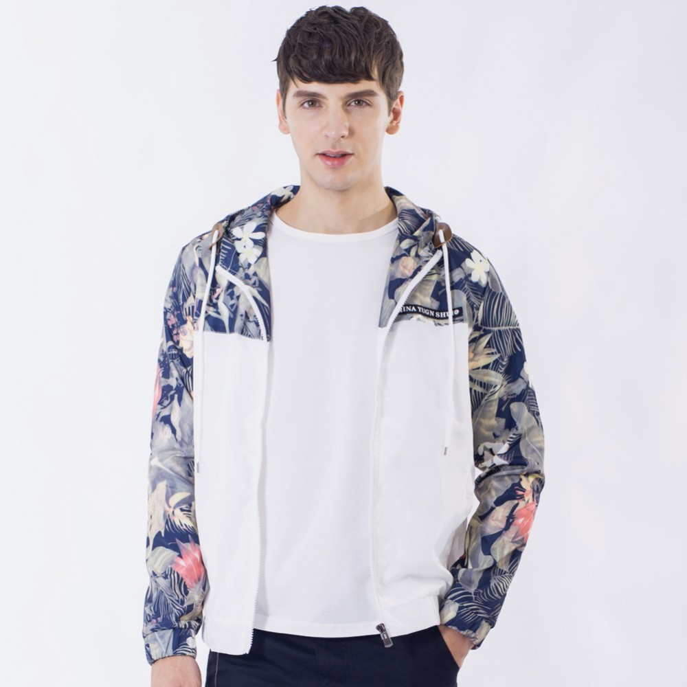 Floral Printed Jacket Flowers Bomber Jacket Coat Long Sleeve Hooded Jackets for Men