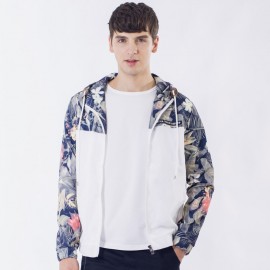 Floral Printed Jacket Flowers Bomber Jacket Coat Long Sleeve Hooded Jackets for Men