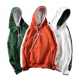 Fashion Men Casual Color Block Hooded Round Neck Long Sleeve T-Shirt Pullover Sweater Top