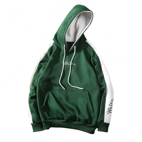 Fashion Men Casual Color Block Hooded Round Neck Long Sleeve T-Shirt Pullover Sweater Top