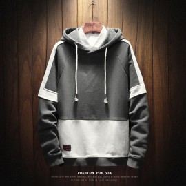 Fashion Men's Loose Hood Long Sleeves Sweaster Shirt Fake Two Stitch Sweatshirts 