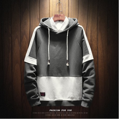 Fashion Men's Loose Hood Long Sleeves Sweaster Shirt Fake Two Stitch Sweatshirts